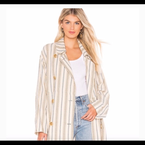 Free People Sweet Melody Natural Stripe Trench M size - Picture 3 of 7